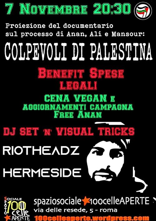 COLPEVOLI DI PALESTINA (PROIEZIONE CENA VEGAN BENEFIT E DJ SET)