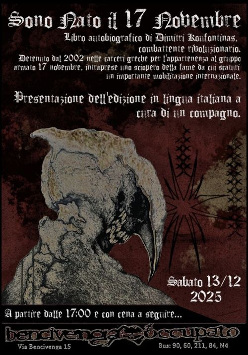 Presentazione dell'edizione in italiano di "Sono nato il 17 novembre", libro autobiografico di Dimitri Koufontinas