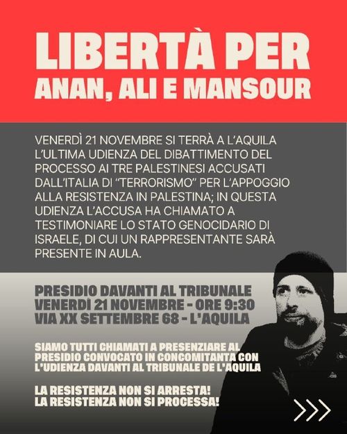 Presidio Nazionale per Anan Yaeesh, Ali Irar e Mansour Doghmoush