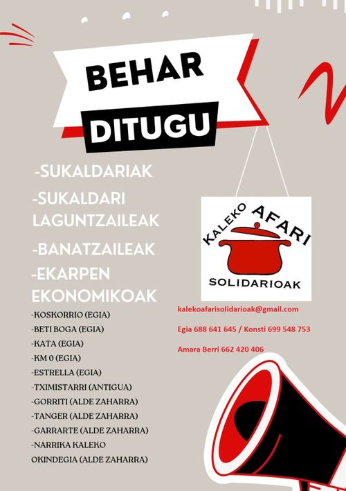 Kaleko Afari Solidarioak: behar ditugu