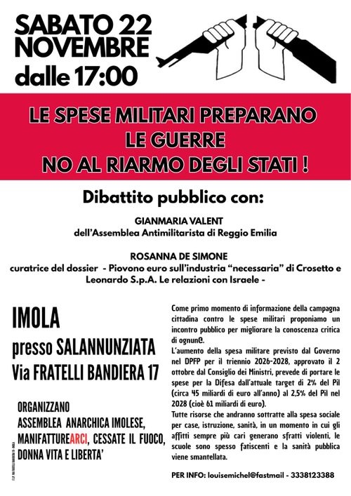 LE SPESE MILITARI PREPARANO LE GUERRE - NO AL RIARMO DEGLI STATI !