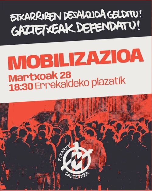 "Etxarriren Desalojoa Gelditu! Gaztetxeak Defendatu!" Mobilizazioa